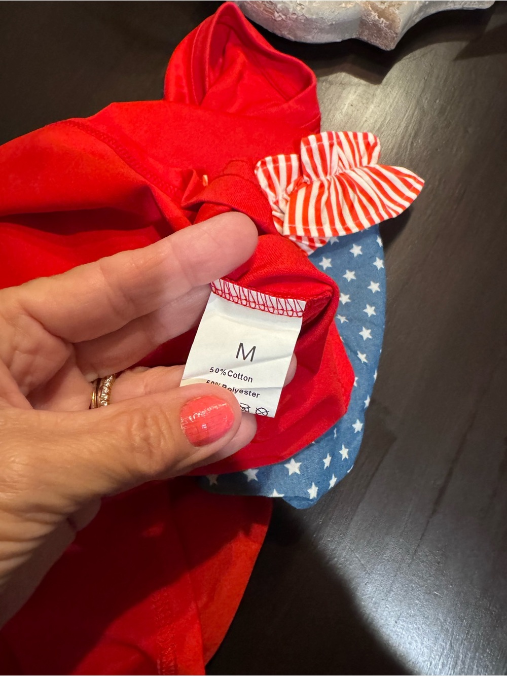 Amazon Red Top with Blue Star and Stripe Ruffle Sleeves - Picture 5 of 9